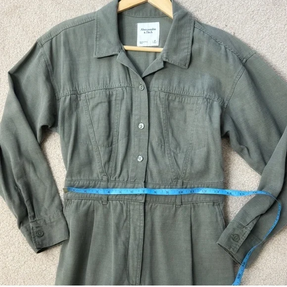 Abercrombie & Fitch Petite Utility Jumpsuit Military Green Cotton Long Sleeve - Picture 11 of 16